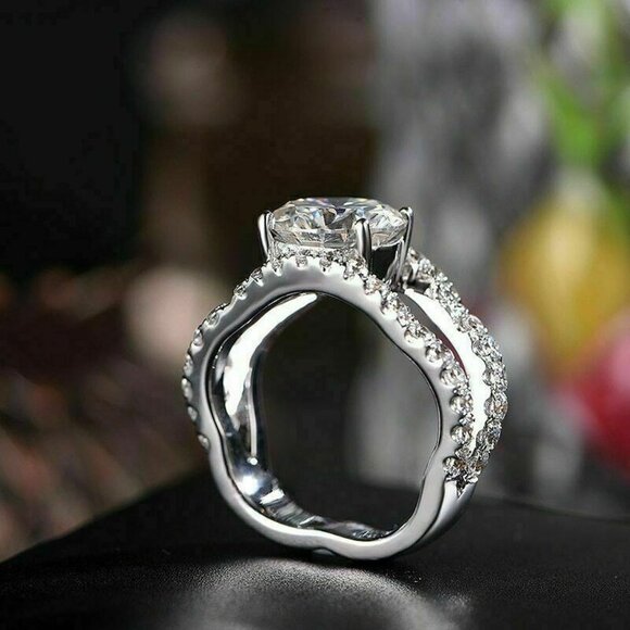 Lovely Unique Flower Shape CZ Double Layer Silver Romantic Women Rings, K928 - Picture 5 of 6